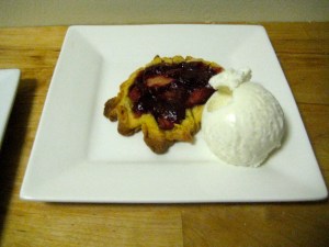 rustic rhubarb tart with ice cream