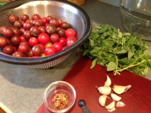 Tomatoes, garlic, basil and red pepper